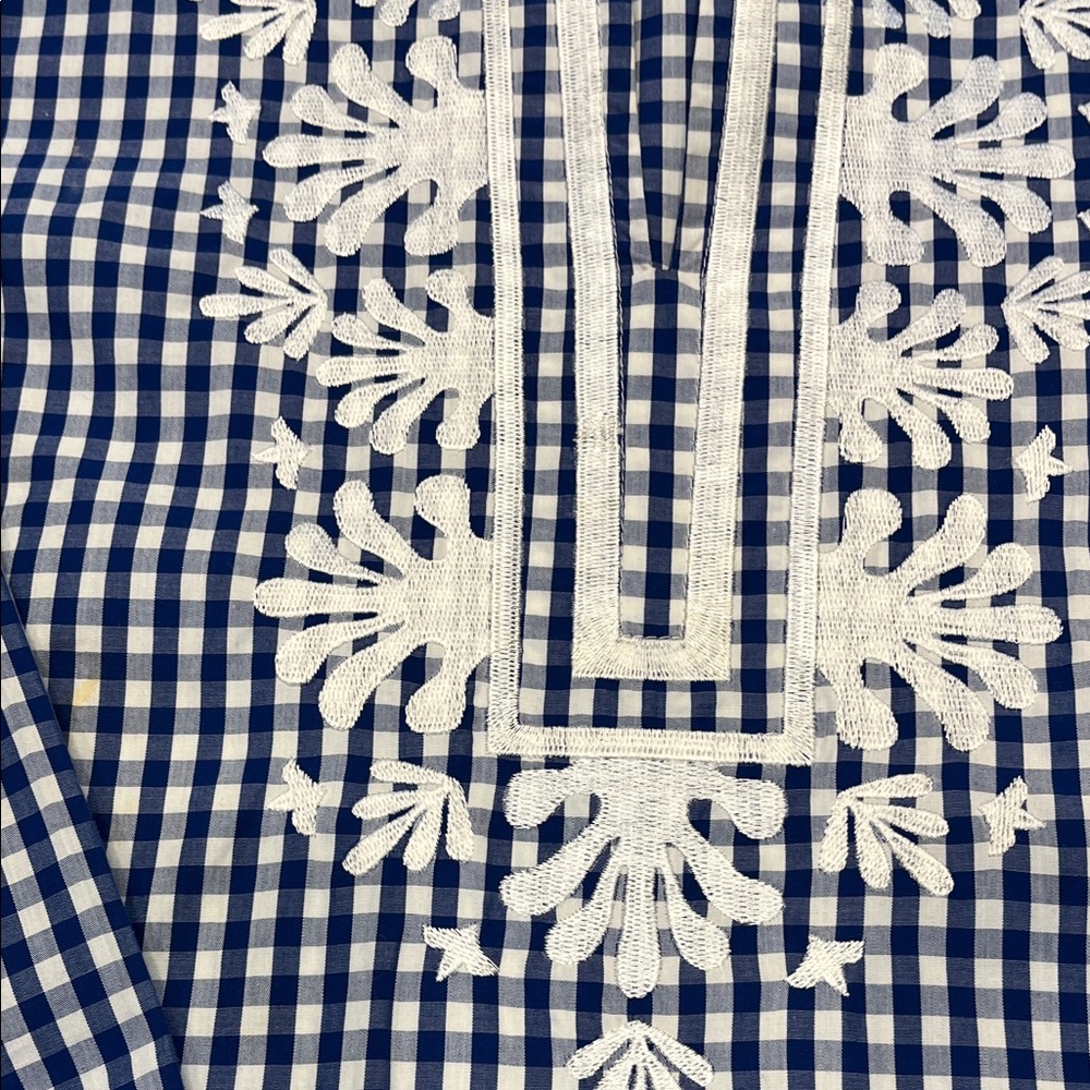 Talbots Navy Gingham Embroidered Tunic Size M - Picture 4 of 10